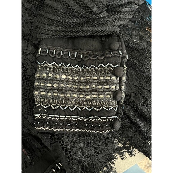 Blank Bl^nk London Beaded Lace Top Small Sheer Fairy Goth Neutral Classic Glam - Picture 10 of 10